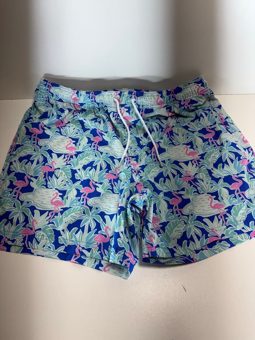 Men’s Swim Trunks Sz XXL Pink Flamingo Blue Teal Pink Resort Cruise Beach Mesh
